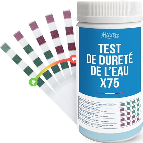 MILYTEC 75 Bandelettes Tests TH Eau Potable – Kit Analyse Dureté de l’Eau Calcaire – Testeur TH Adoucisseur, Aquarium, Piscine – Mesure Facile avec...