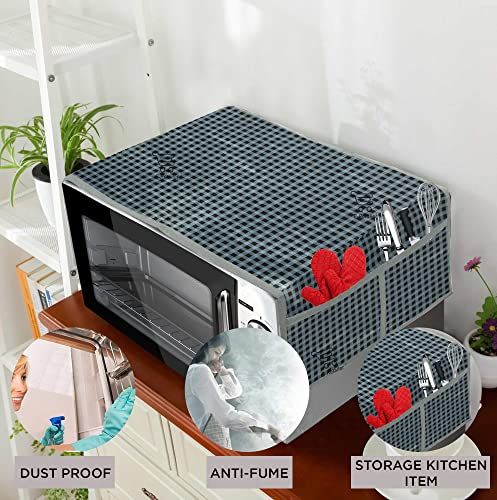 Image of PVC Waterproof 3-Layered Microwave Oven Top Cover With 4 Utility Pockets Suitable for Upto 30 Liter (Color- Gray, Size-36x14 Inches)