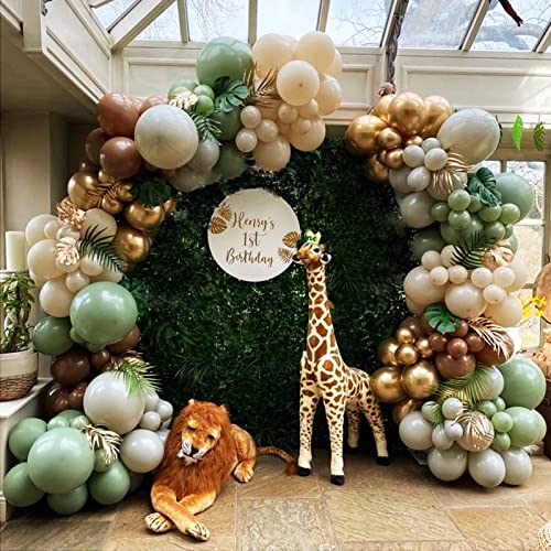 AcnA Luftballon Girlande, Sage Green Weiß Gold Ballon Girlande for Hochzeit, Geburtstag Party, Baby Shower Deko, Dschungel Safari Party Dekoration Cover