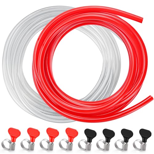 10FT Kegerator Beer Co2 Gas Dual Lines Kit ID 3/16 Keg Beer Lines Tubing & ID 5/16 Co2 Gas Hose Food-Grade PVC Tubing Keg Faucet Tube with 6Pcs Hose Clamps for Homebrew