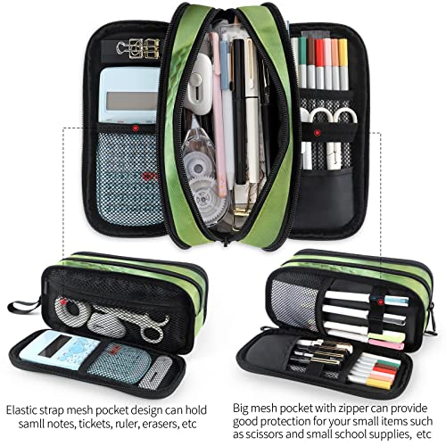 Image of Fustylead Green Snake Large Pencil Case, Minimalist Portable Stationery Bag Cosmetics Bag with Handle for Middle High College School Office Travel