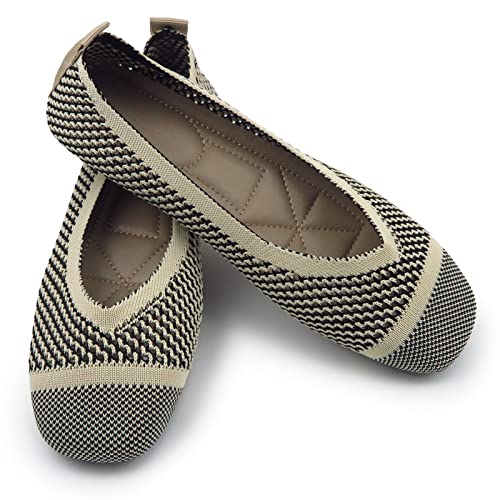 Image of RVROVIC Women's Square Toe Knit Flats Shoes Casual Slip on Ballet Flats Comfortable Shoes for Women