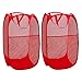 WD&CD Cestos para Lavandería Plegables 【2 Pack】 Plegable Pop-Up Malla Cesto de Ropa Bolsa Bin Cesto Juguete Organizador de Almacenamiento Cesta de Lavandería Independiente con Asas Extendidas (Rojo)