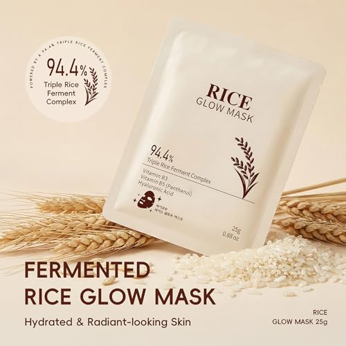 Image of 3 Pack Rice Glow Mask, Rejuvenating Clarity Collagen Essence Facial Mask with 94.4% Triple Rice Ferment Complex & Hyaluronic Acid, Soft Skin-Fitting Mask Deeply Hydrated Skin