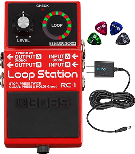 BOSS RC-1 Stereo Loop Station Bundle with Blucoil Slim 9V Power Supply AC