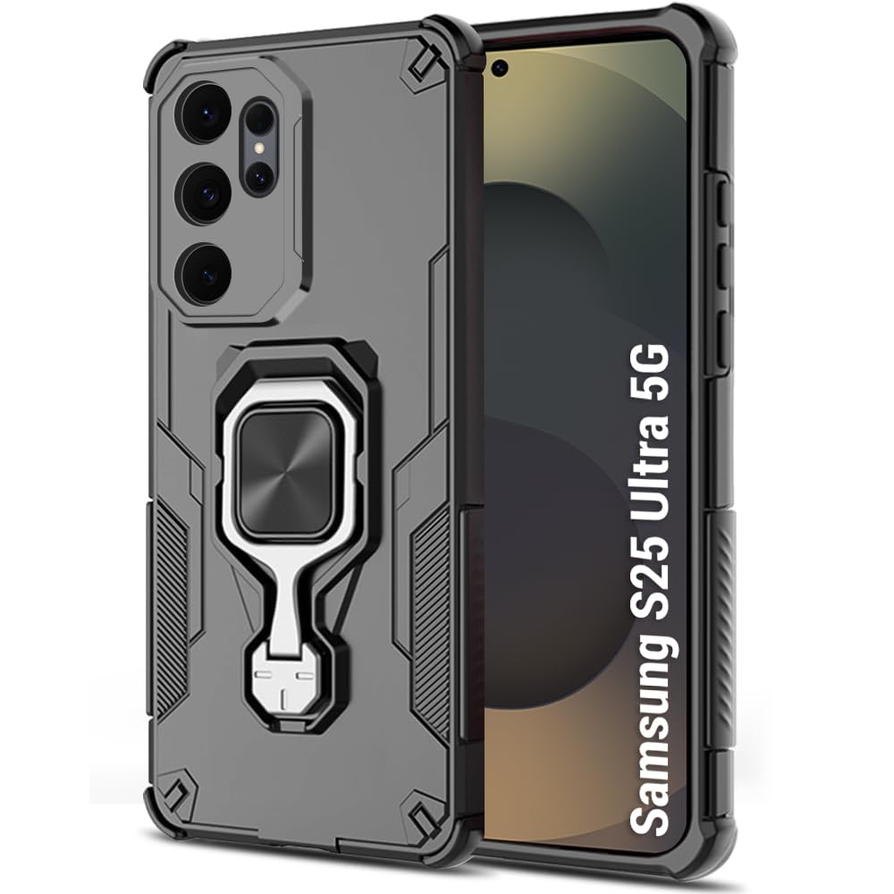 TheGiftKart Tough Armor Bumper Back Case Cover for Samsung Galaxy S25 Ultra 5G | Ring Holder & Kickstand in-Built | 360 Degree Protection Back Case Cover for Samsung S25 Ultra 5G (PC & TPU, Black)-image-28