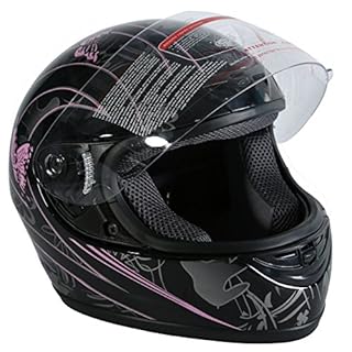 TCT-MOTORPARTS Motorcycle Motocross Flip Up Helmet Full Face DOT Helmet Pink Black Butterfly Full Face Street Sport for Women Men (Small)