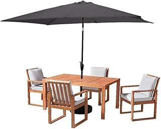 Weston 6-Piece Outdoor Dining Set with Eucalyptus Wood Table, 4 Chairs, and 10-Foot Rectangular Umbrella in Gray - Weather-Resistant Cushions, Crank Handle and Tilt Function for Sun Shade
