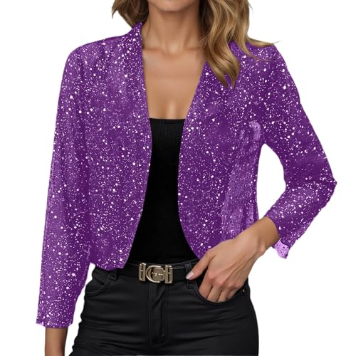 Veste Paillettes Femme Courts Ouvert à Manches Longues Veste Brillant Manteau à Sequins Disco Fête Clubwear Cardigan Brillant Elégant Blouson pour Soirée...