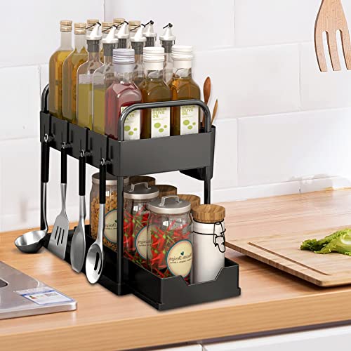 Scaffale Sottolavello Portaoggetti Sotto Lavandino da Cucina HILEYOLLA Organizzatore Sotto Lavabo Mobiletto da Bagno Ripiano Sotto il Lavandino a 2 Ripiani per Cosmetici, Spezie, Trucco (Nero) - Image 3