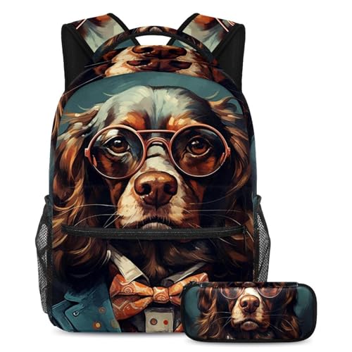 Sac à dos 2 pièces motif chien cool vintage pour libérer le dos des élèves