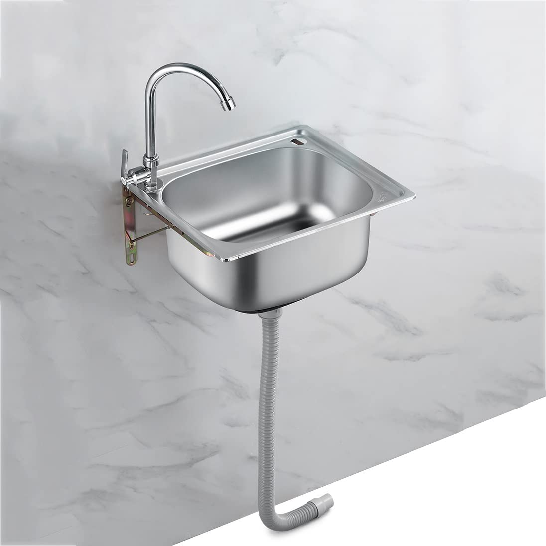 ZTCHSENZT Stainless Steel Hand Washing Basin, Wall Mounted Commercial Sink with Gooseneck Faucet for Restaurants and RV Kitchens,50x40cm