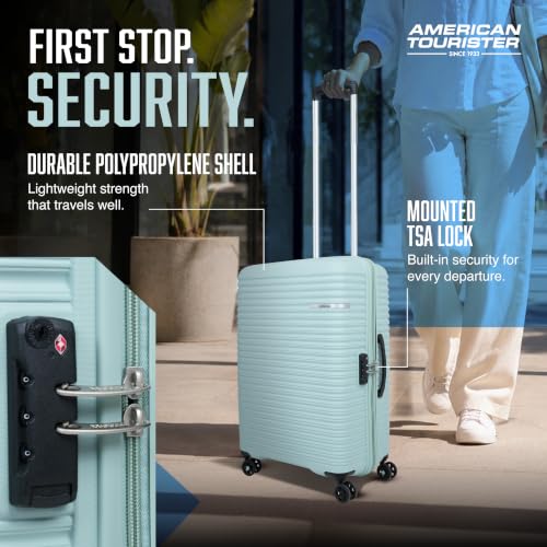 Image of American Tourister Liftoff+|Small Size Cabin Trolley Bag (55 cm) for Travel|360 8 Wheel Spinner Travel Luggage|Hard Case Polypropylene (PP) Suitcase|Mounted TSA Lock|Seafoam Blue