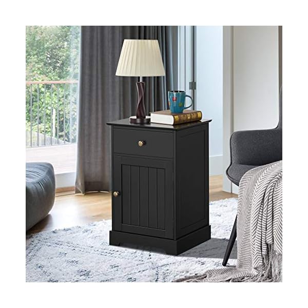 Yaheetech Bedside Table, Bedside Cabinet Nightstand with Drawer and Door, Wooden Storage Unit Side Table End Table for Bedroom/Living Room/Hallway/Bathroom - Image 5