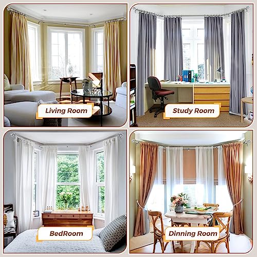 Usfook 3/4 Inch Bay Window Curtain Rods, Telescoping Silver Curtain Rods For Bay Windows 36-72 Inch(Center Rod), 20-36 Inch(Side Rods), Translucent Finials #TOP5