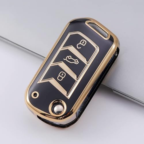 SANRILY Golden-Edge 3 Button Key Fob Cover for Mahindra Scorpio-N 2022 Marazzo XUV 300 XUV 700 XUV 400 ev Bolero Thar Keyless Full Protection Key Case with Bling Keychain Black