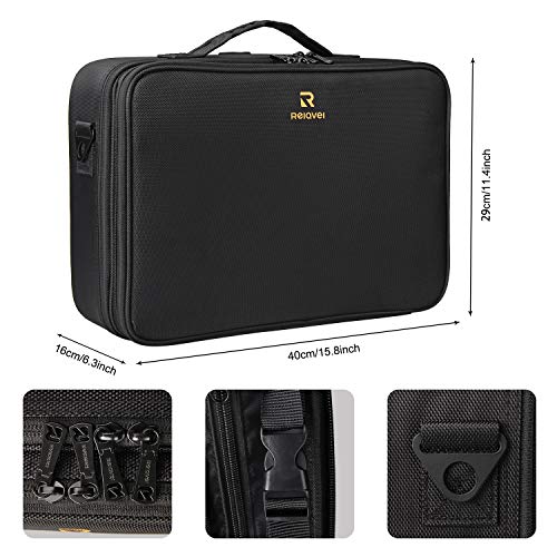Image of Relavel Travel Makeup Train Case Cosmetic Case Organizer Portable Artist Storage Bag with Adjustable Dividers for Cosmetics Makeup Brushes Toiletry Jewelry Digital Accessories