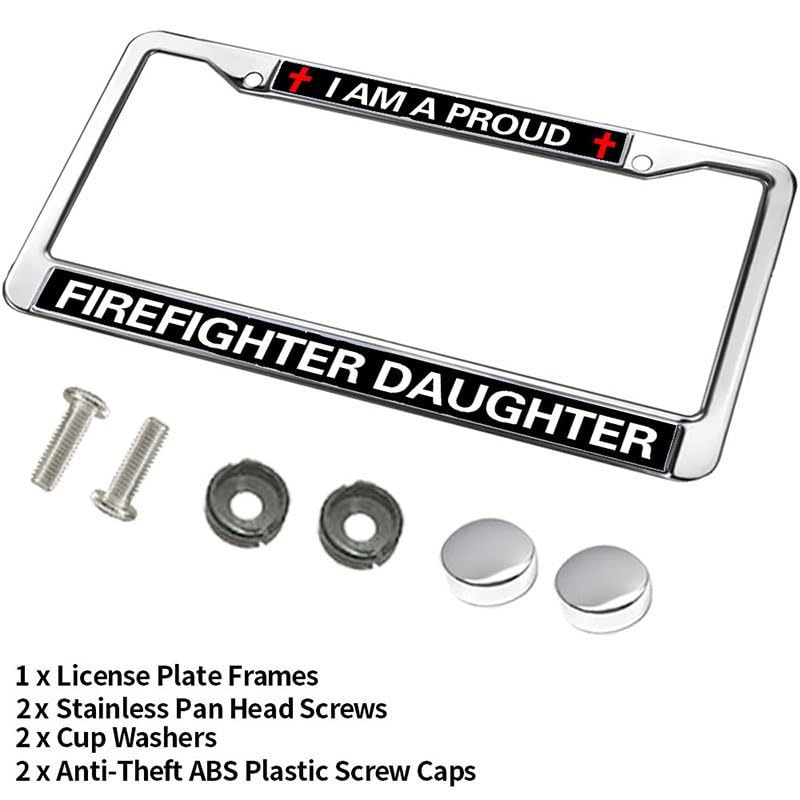 Image of Proud Firefighter Daughter License Plate Frame - First Responder Family Car Accessory