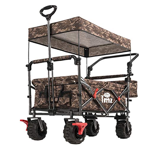 Carts Lxn Outdoor All Terrain Collapsible Portable Camping Wagon Trolley Folding Wheeled Festival, Garden Leisure Fishing Shopping Wide Wheel Mute Wheelbarrow,with Removable Canopy