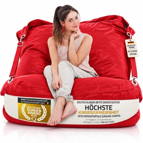 SMOOTHY® Sitzsack XXL 450L Riesensitzsack Outdoor & Indoor Zinnober-Rot | Waschbarer Bezug, feste...