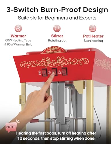 Image of 12oz Popcorn Machine with Cart, Movie Theater Style Popcorn Maker