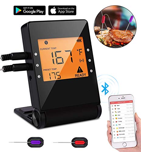 Digital Bluetooth Meat Thermometer,Wireless Remote Cooking Food Grill Thermometer with 2 Stainless Steel