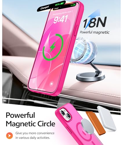 Image of FNTCASE for iPhone 15 Plus Case: for iPhone 14 Plus Case [Compatible with Magsafe] Translucent Matte Cases with [Screen Protector] Military Grade Shockproof Protective Phone Cover - Hot Pink