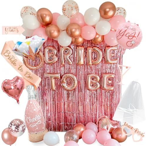 VIDAL CRAFTS Rose Gold Bridal Shower Decorations, 62-Piece Pink B...
