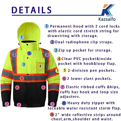 Kazsaifo KZJ-YELLOWLINK-3XL Reflective Jackets For Men Women Class 3 High Visibility Safety Jacket Hi Vis Winter Bomber Jacket thumb #2