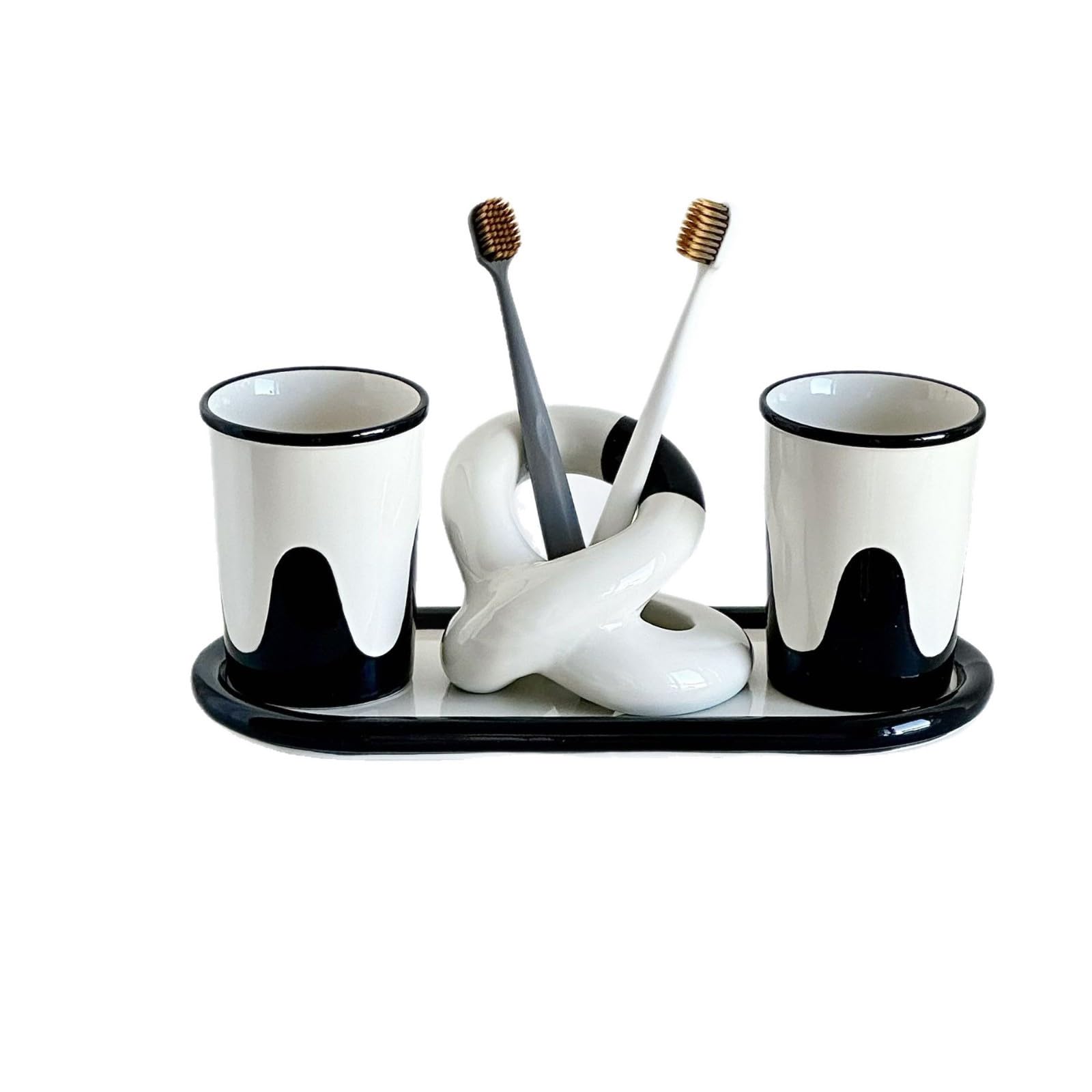 Keramik-Mundspülung mit schwarz-weißem Farbkontrast für die Tasse zu Hause, frische und exquisite Persönlichkeit, schwarz-weißer Farbkontrast