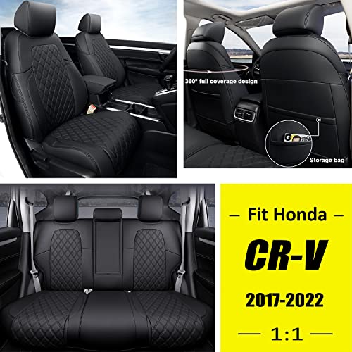 GIANT PANDA Car Seat Covers Full Set Custom Fit for Honda CRV EX,EXL,LX,Touring,Hybrid 2017 2018 2019 2020 2021 2022- Faux Leather (Black)