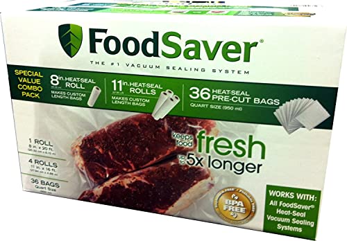 Foodsaver B005Siqkr6 Special Value Vacuum Seal Combo Pack 1-8" 4-11" Rolls 36 Pre-Cut Bags, 1Pack, Clear #TOP4