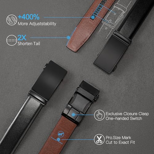 SENDEFN Men's Leather Belt - Automatic Ratchet Slide Buckle, Easy Trim-to-Fit Function, Packaged with Gift Box3