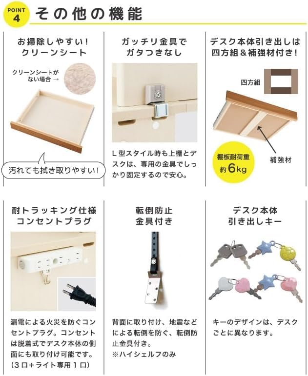 Amazon.co.jp: Koizumi Study Desk Compact, 4-Piece Set, White Wash