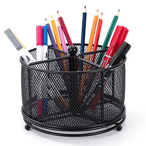 Porte Crayon Rotatif Multifonctionnel 4 Grille Pot À Crayon Organiseur Rotation À 360 Degrés Organiseur de Bureau Rotatif pour Les Fournitures D'art de Bureau À Domicile Noir Cover