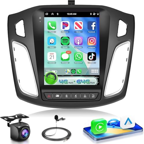 4G+64G Radio for Ford Focus 2012-2018 Car Stereo with Wireless Carplay Android Auto Bluetooth5.0/32EQ 9.7 inch IPS Touch Screen Android 15 FM/RDS GPS WiFi AHD Backup Camera