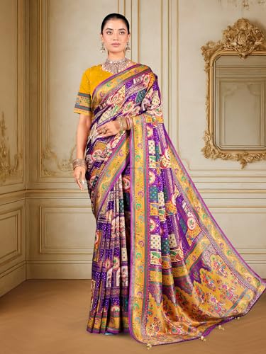Image of Glory Sarees Women's Luxurious Dola Pure Silk Original Saree Position Print Work Madhubani Inspired Motifs Banarasi Kanjivaram Style Saree With Blouse Piece (Elegant101 Parent)