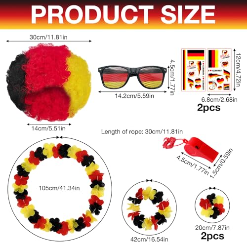 SGZIOO Deutschland Fanartikel Fußball EM 2024, 7-Teilig Fanpaket EM Fußball, EM Deko Deutschland 2025, Fanartikel Deutschland Schminke Set mit Perücke, Sonnenbrille, Pfeife, Girlanden,Tattoo-Aufkleber