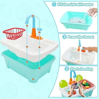 Jouet Évier Cuisine Pour Enfants - Avec Eau Circulante, Ustensiles Inclus - Bleu