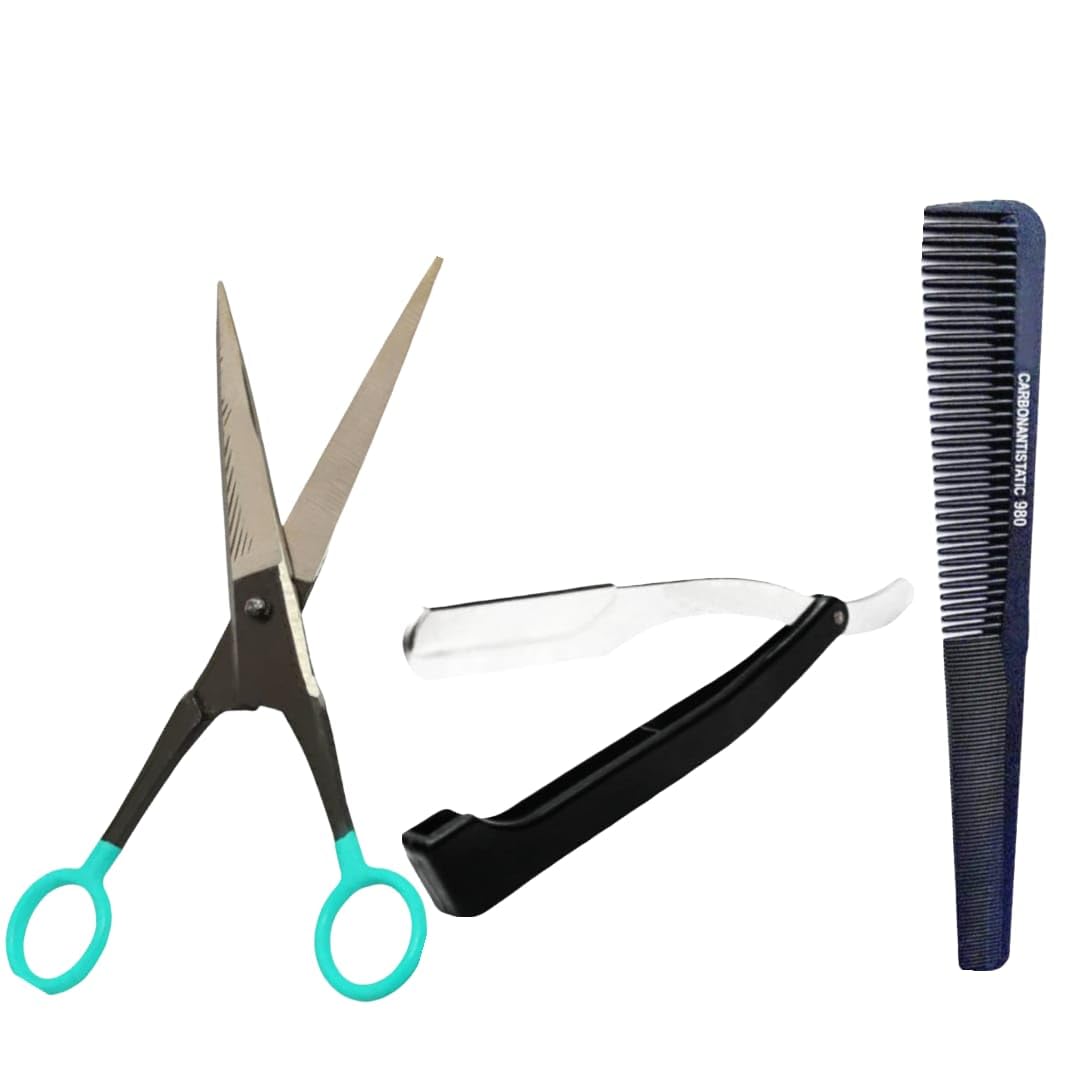 Hair Cutting Set with Comb, Scissors & Shaving Razor – Professional 3-in-1 Grooming Kit for Men & Women-image-11