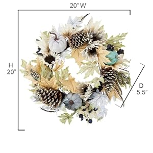 Admired By Nature 24 Inch Artificial Pumpkin Sunflower Fall Wreath Wall Door Farmhouse Decor For Home Office Thanksgiving Harvest Wreaths For Front Door Cemetery Wreaths Indoor Outdoor Rustic White