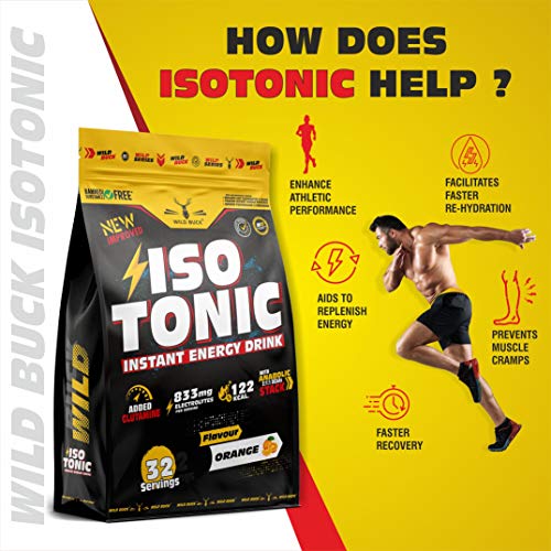 Image of Wild Buck Isotonic Instant Energy Drink Formula, Extended Workout Electrolyte Energy Drink with Anabolic Stack 2:1:1 BCAA, Dextrose Monohydrate and L-Glutamine | 833mg Electrolytes [32 Servings, Orange Flavor]