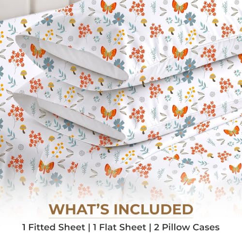 Image of SGI bedding 100% Egyptian Cotton Sheets Twin XL Size - 600 Thread Count Sheets Set, Soft, Cooling, 15 inch Deep Pocket, Luxury Hotel Bedding, Breathable, Durable -Butterfly Garden