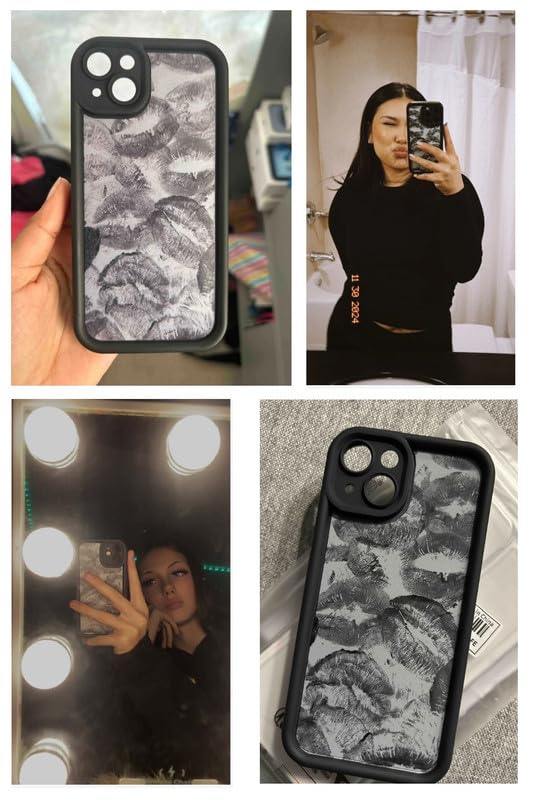 Image of COVERLY Lips Back Case Cover Compatible for iPhone 17 | Hot 3D Sexy Lips Retro Embossed | 360 Camera Protection | Lipstick Kiss Cute Soft Touch Liquid Silicone Phone Case Cover (TPU | Love Black)