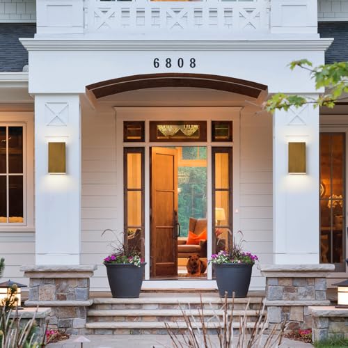 Image of Handmade Gold Up and Down Outdoor Wall Lights 10 inch LED Patio Wall Light Fixture Rectangle Exterior Lighting Fixtures for House, Porch Entryway Front Door Patio Garage (10W, 3000K /4500K /6000K)