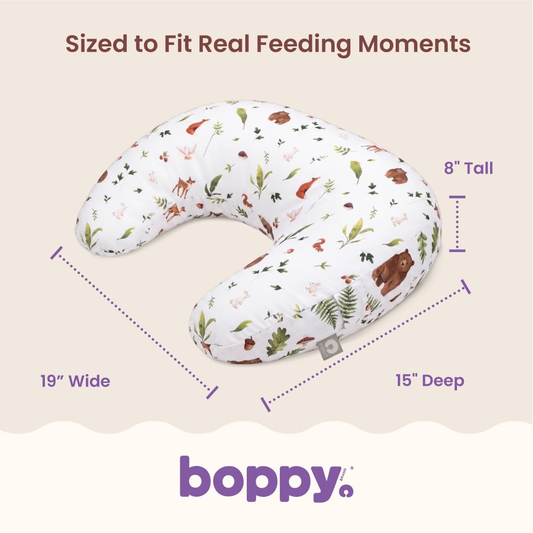 Boppy Poduszka do karmienia, neutralne rośliny i zwierzęta, większa, bardziej wspierająca poduszka do karmienia piersią i karmienia butelką, mocniejsza, wyższa, większa powierzchnia niż oryginalna