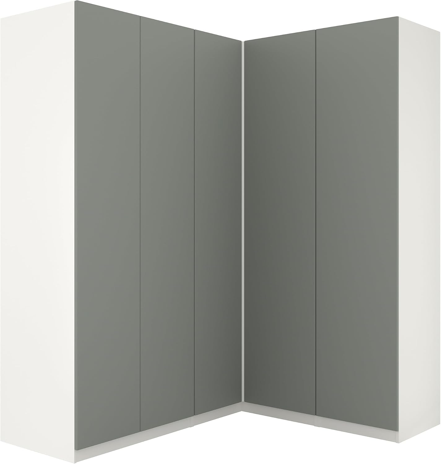 PAX Corner wardrobe, white/Reinsvoll grey-green, 210/160x236 cm