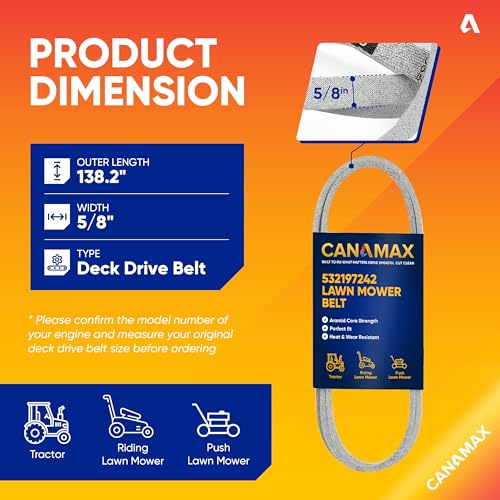 Image of 532197242 197242 Mower Deck Belt - for Husqvarna YTH24V48 YTH24K48 YTH2348 YTA24V48 Craftsman AYP Poulan Lawn Tractors with 48 inch Mower Deck | Aramid Cord |138.75 inch x 0.65 inch
