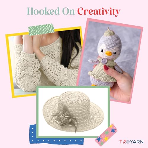 Image of TROYARN Summer (4- Skeins Pack) Silk Effect Hand Knitting Yarn Crochet Art Lace Craft 100% Microfiber Acrylic 4x100 gr (4x383 yds) (105001 - Cream)