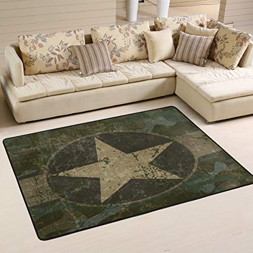 Mnsruu Camouflage-Teppich im Militärstil, Vintage-Stil, für Wohnzimmer, Schlafzimmer, 91 cm x 61...